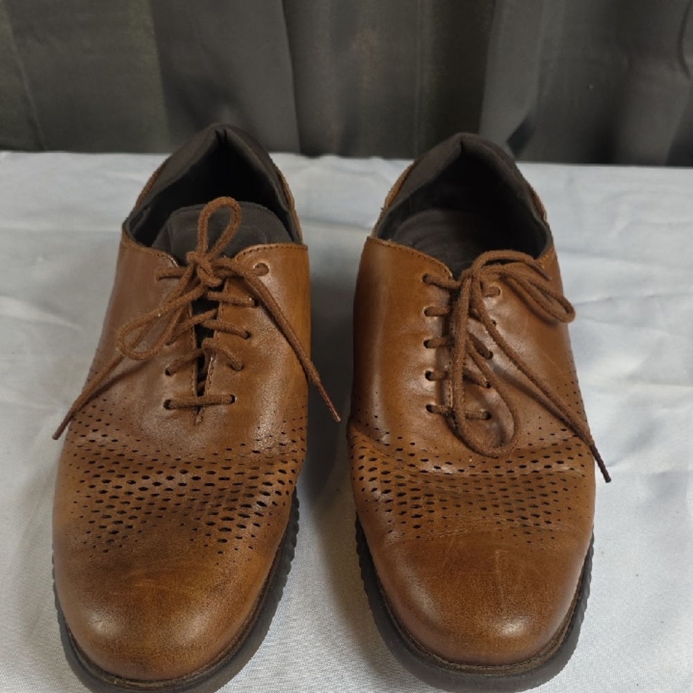 Cole Haan Grands Men's Brown Leather Oxford Shoes W/Broguing Laces Sz 13M GUC
